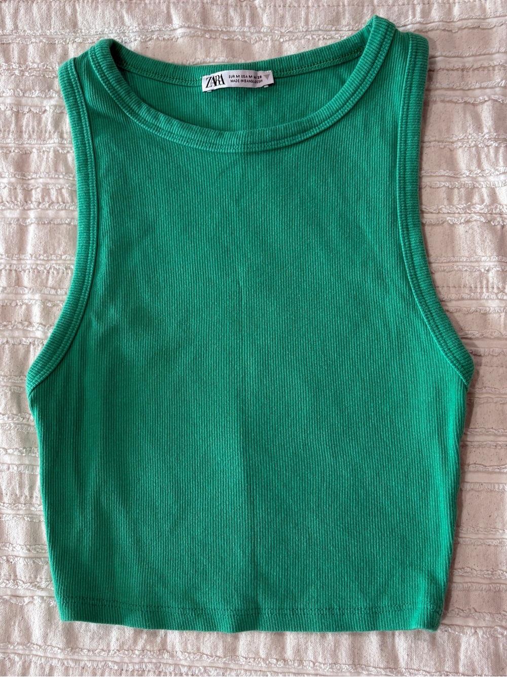 Zara Green Ribbed Cropped Tank Top